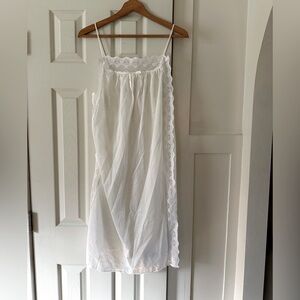 Vintage Sheer White Lace Trim Silky Slip Nightgown